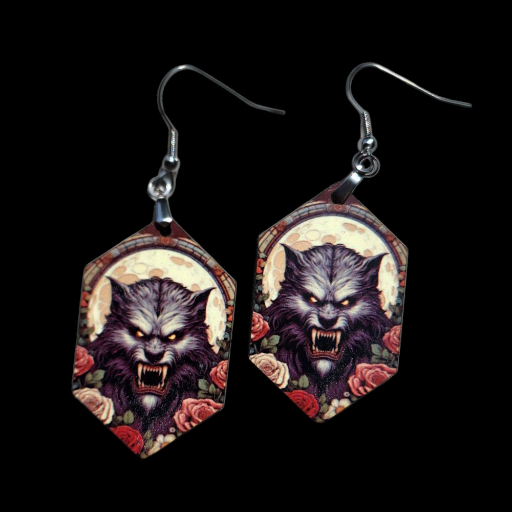 Wolf Man Classic Horror Monster Floral Earrings